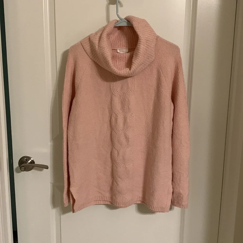 Nordstrom Center Cable Cowl Neck Cotton Blend Sweater in Smoke Pink - Picture 2 of 4